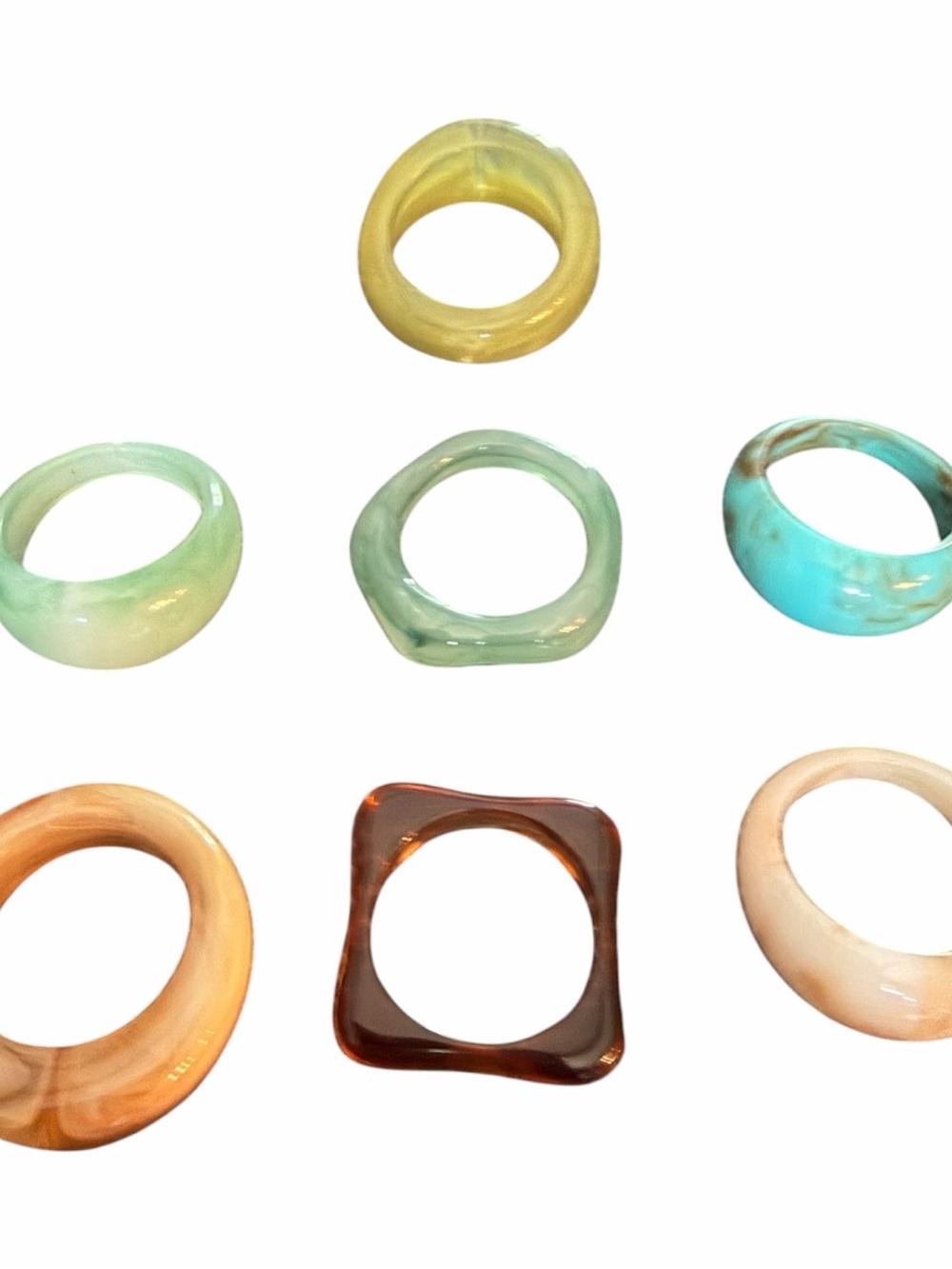 Vintage Lucite Plastic Ring Lot Size 7.75 Mod Retro Marbled Statement Set of 7 - Picture 3 of 5